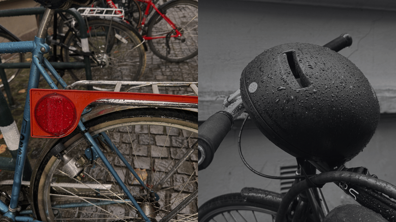 Sykkelhjelm og refleks brukt som sikkerhetstiltak som kan påvirke retten til erstatning etter en ulykke.